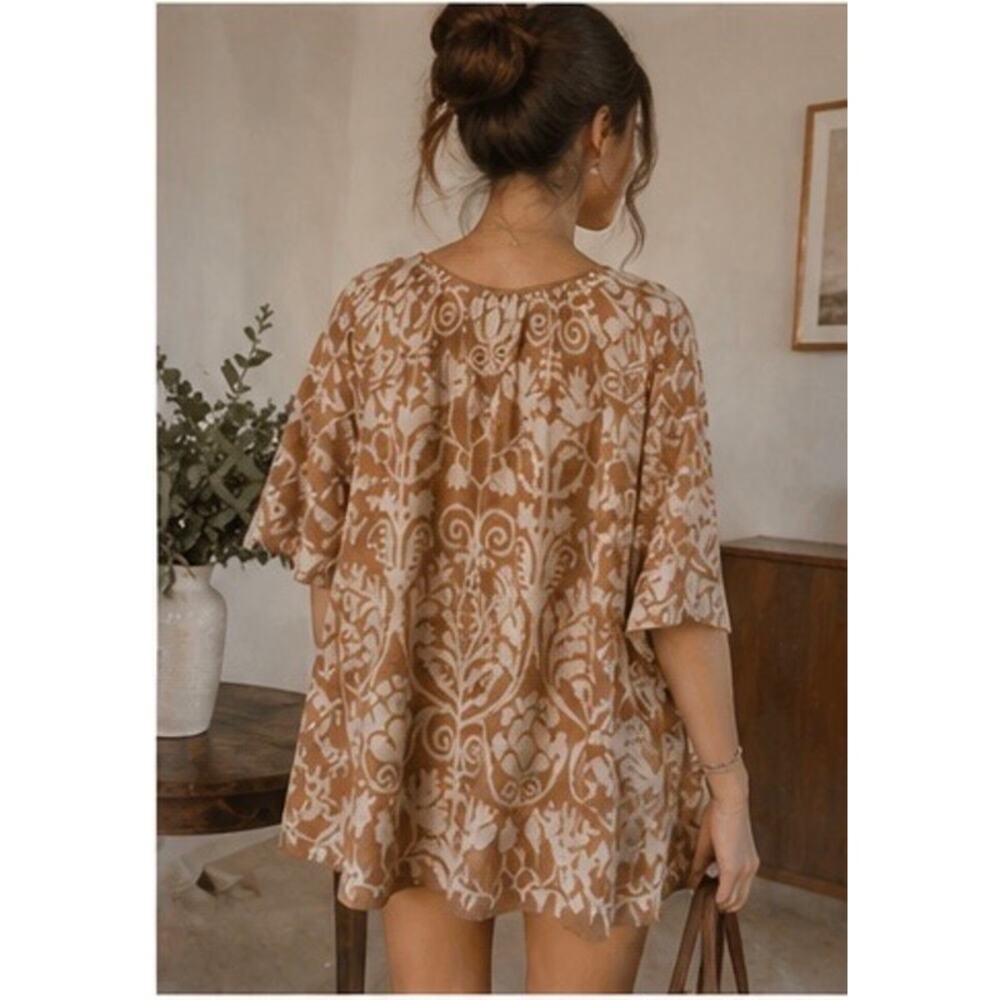 Mes Demoiselles Paris Wool Mohair Jacquard Floral Knit Top Camel Cream S NWT - Picture 6 of 10